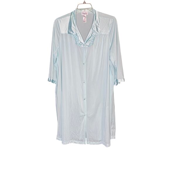 Vanity Fair XL Seafoam Aqua Nylon Robe Sheer Tricot Peignoir 2000s Y2K Vintage - Picture 1 of 8